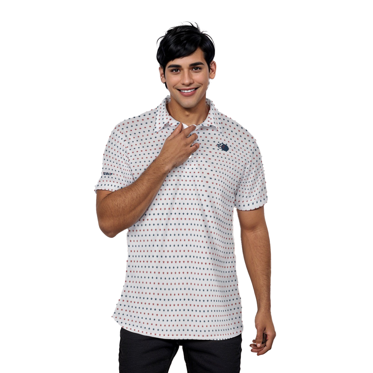 Red and Blue Star Pattern Polo Shirt